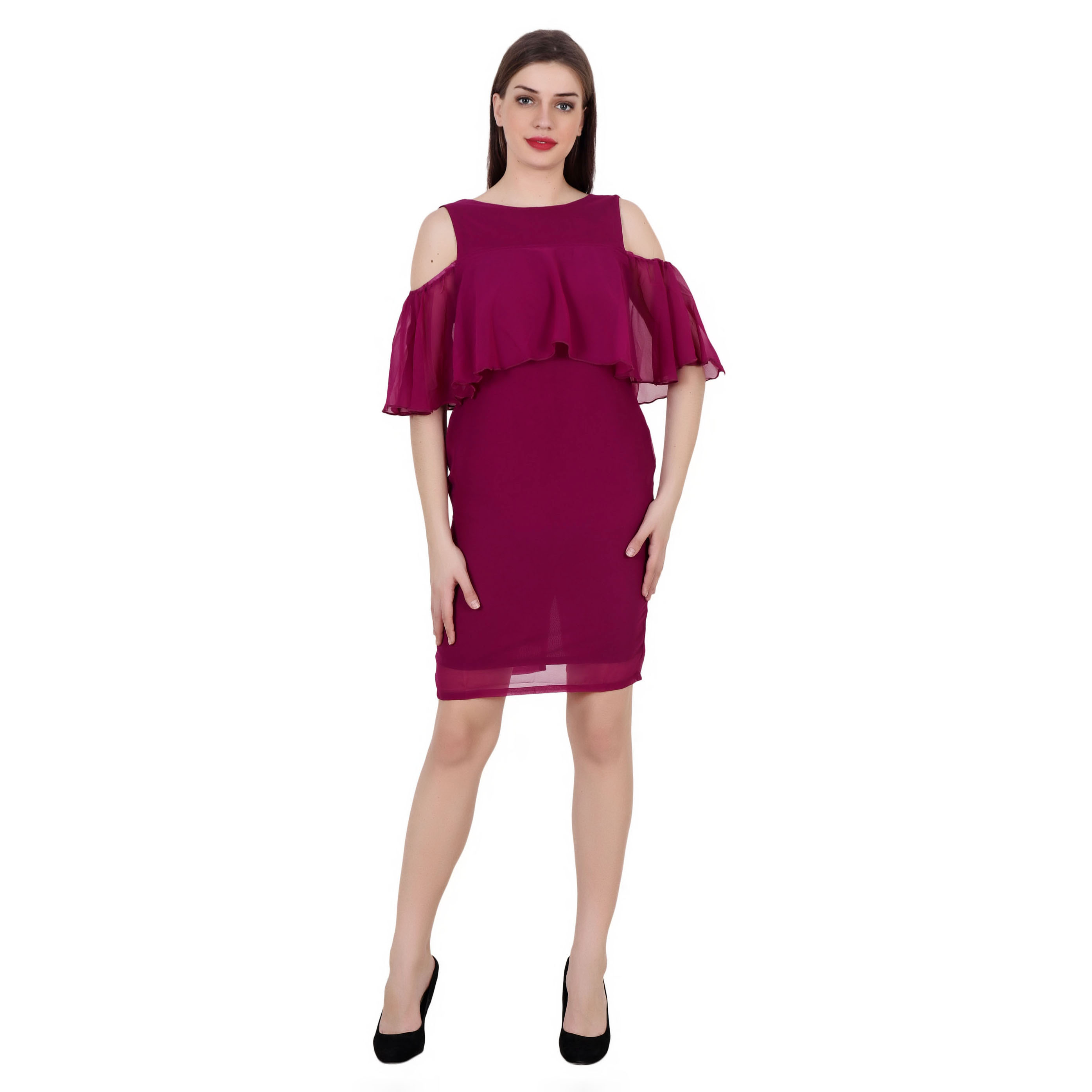 GRAPE PURPLE MIDI RUFFLE CAPE DRESS